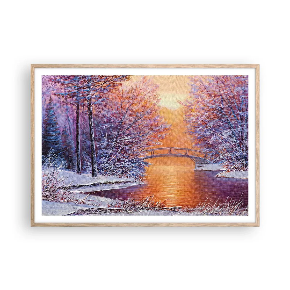 Poster in einem Rahmen aus heller Eiche - Treffen wir uns hier - 100x70 cm