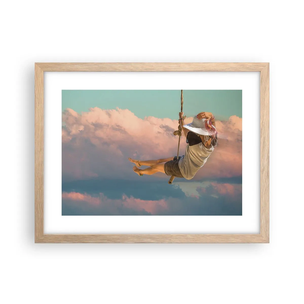 Poster in einem Rahmen aus heller Eiche - Spaß in den Wolken - 40x30 cm