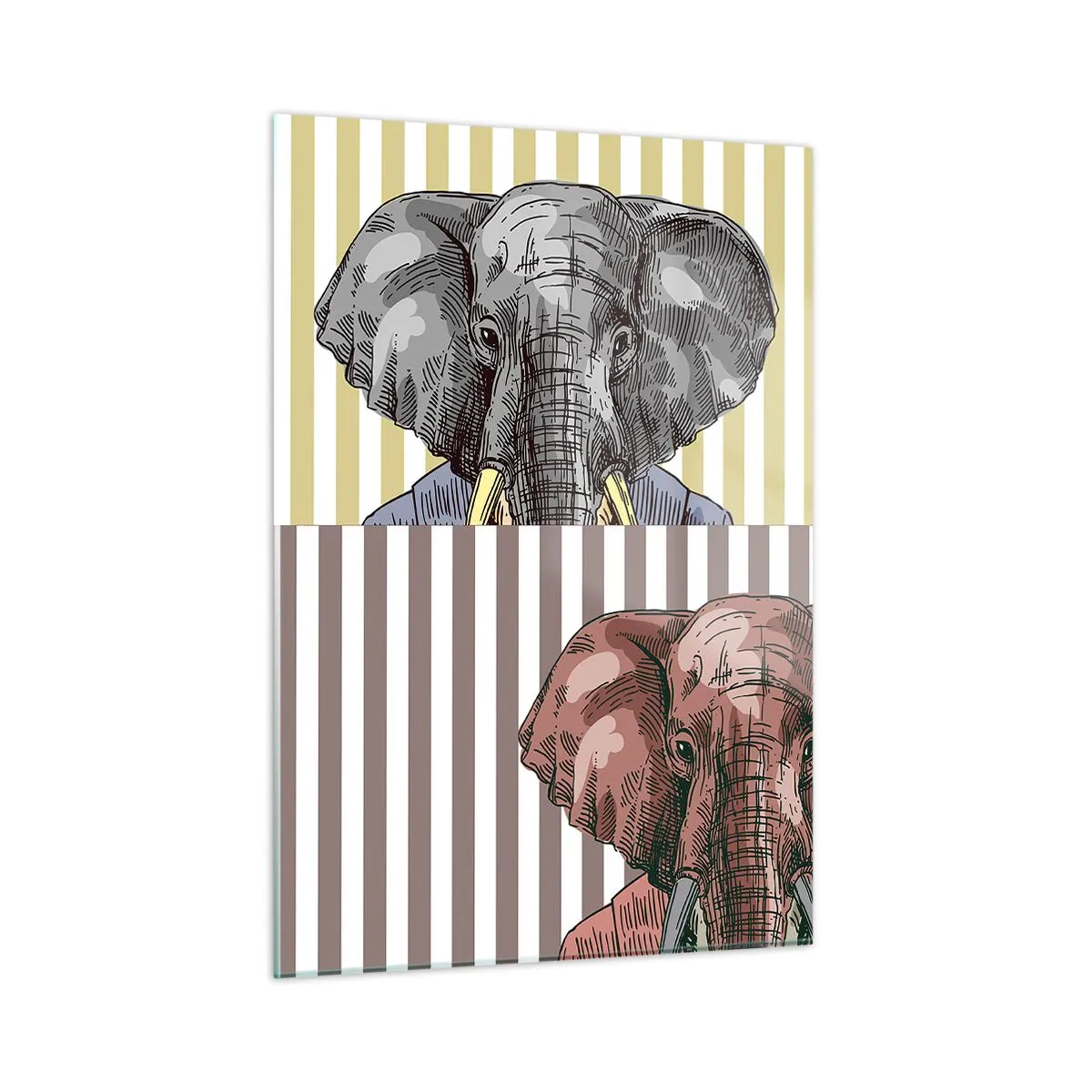 Glasbild - Bild auf glas - Ein Elefant im Anzug vor einem Hintergrund aus gelben Streifen - 50x70cm - Von Natur aus elegant - Moderne Wanddekoration für Wohnzimmer und Schlafzimmer ARTTOR