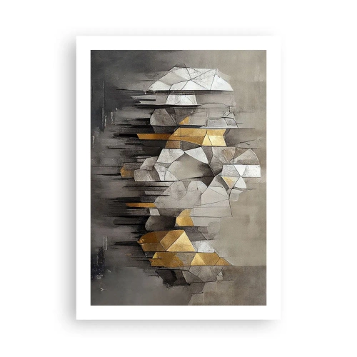 Poster - Geometrische Abstraktion in Grau- und Goldtönen - 50x70cm - Komposition aus Eis und Licht - Moderne Wanddekoration für Wohnzimmer und Schlafzimmer ARTTOR