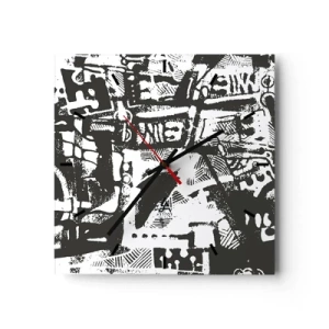 Wanduhr - Glasuhr - Abstraktes monochromes Retro-Muster - 30x30cm - Ordnung oder Chaos? - Moderne Wanddekoration für Wohnzimmer und Schlafzimmer ARTTOR