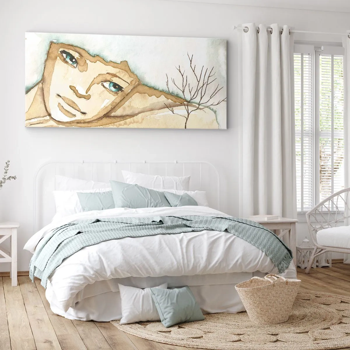 Bild auf Leinwand - Leinwandbild - Künstlerisches Porträt einer Frau in Pastellfarben - 120x50cm - Der Baum der Poesie wächst aus der Stille - Moderne Wanddekoration für Wohnzimmer und Schlafzimmer ARTTOR