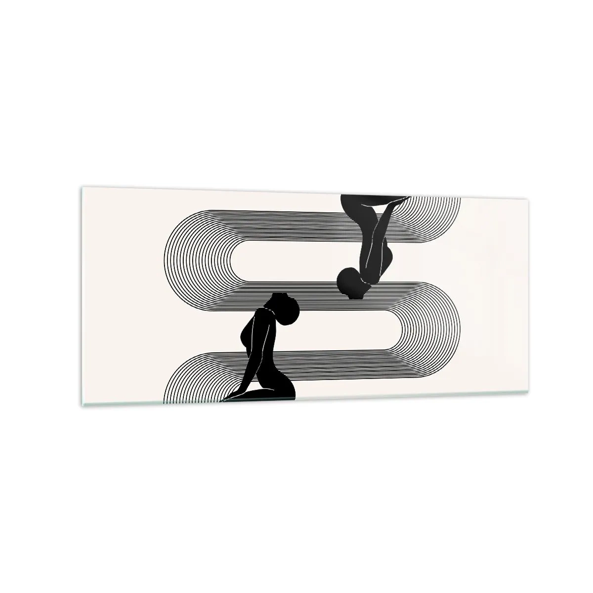 Glasbild - Bild auf glas - Schwarze Silhouetten mit geometrischen Linien auf hellem Hintergrund - 120x50cm - Sinnliche Symmetrie - Moderne Wanddekoration für Wohnzimmer und Schlafzimmer ARTTOR