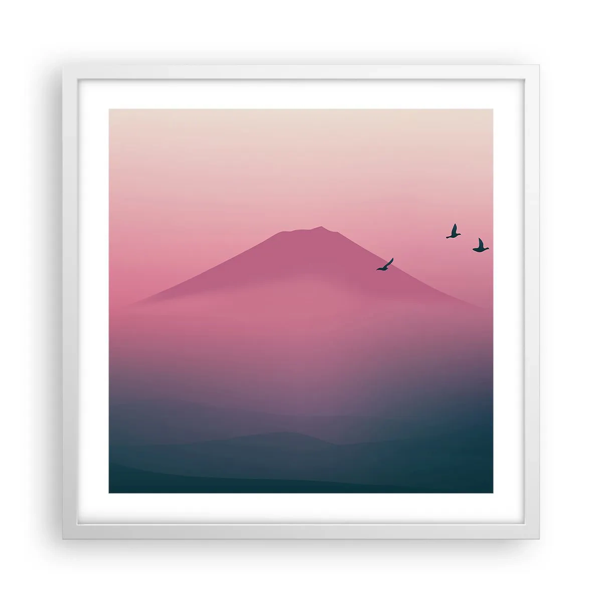 Poster in einem weißen Rahmen - Wanderer über den Wolken - 50x50 cm