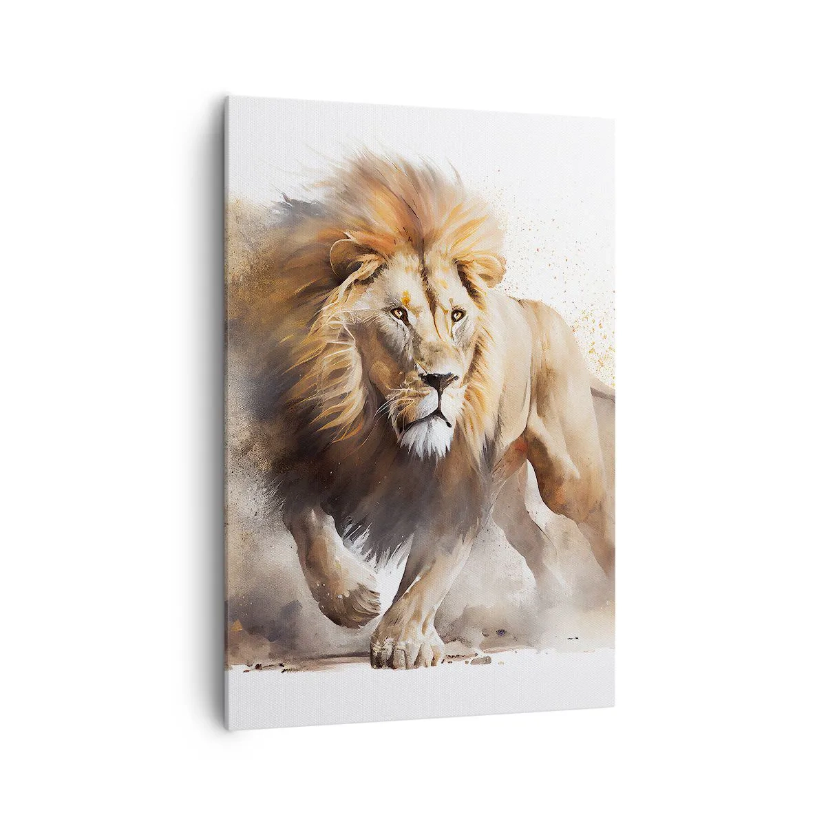 Bild auf Leinwand - Leinwandbild - Ein dynamisches Porträt eines Löwen in natürlichen Farben. - 70x100cm - Der König zog um - Moderne Wanddekoration für Wohnzimmer und Schlafzimmer ARTTOR