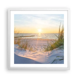 Poster in einem weißen Rahmen - Das Rauschen des Meeres, der Gesang der Vögel, ein wilder Strand im Gras ... - 50x50 cm