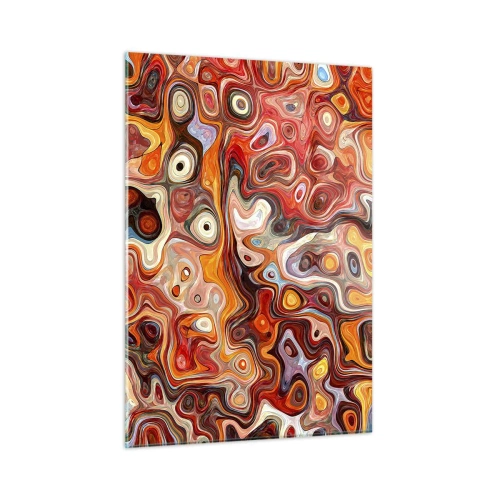 Glasbild - Bild auf glas - Abstrakte Komposition in Orange- und Rottönen - 50x70cm - Wenn die Nüsse in Honig geschmolzen sind - Moderne Wanddekoration für Wohnzimmer und Schlafzimmer ARTTOR