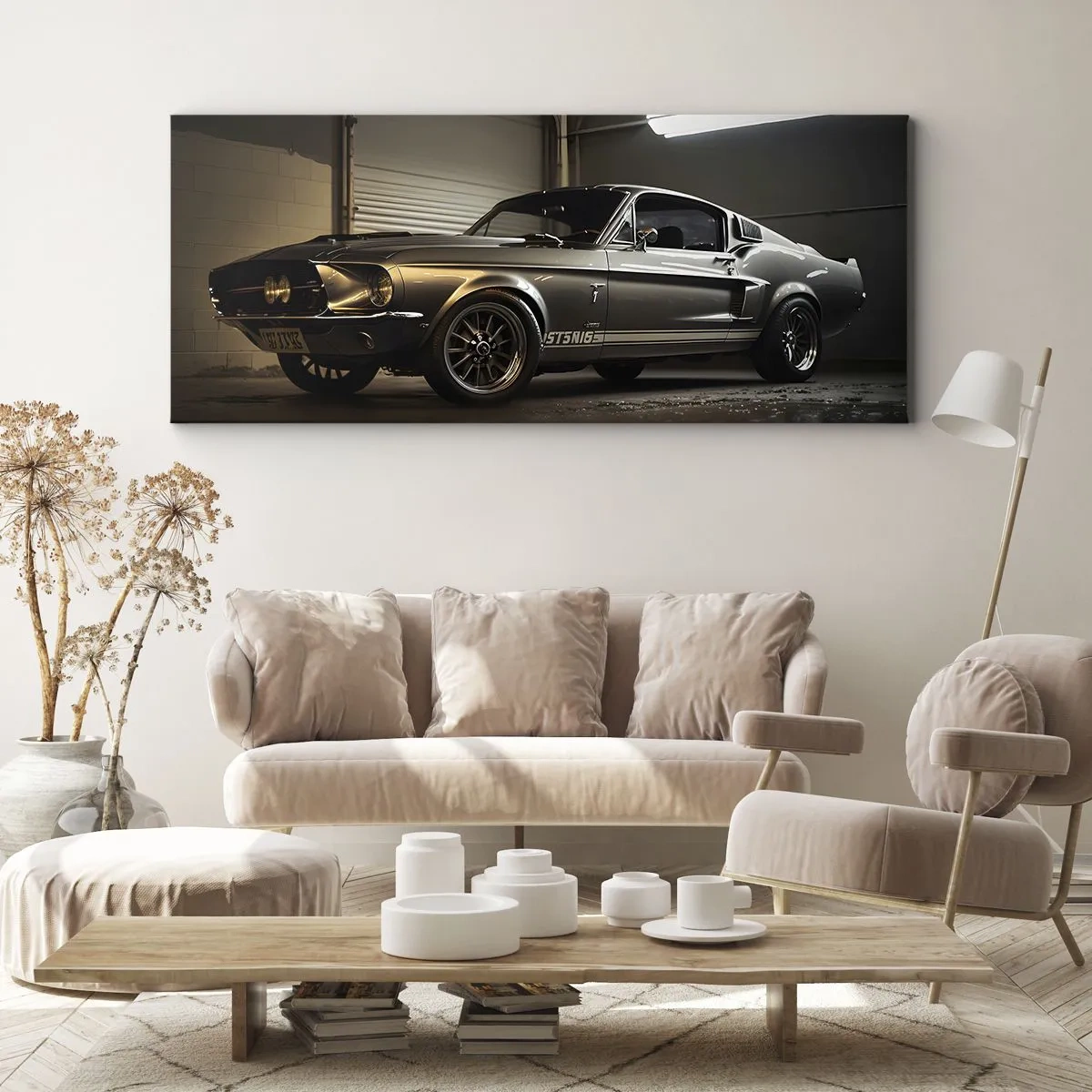 Bild auf Leinwand - Leinwandbild - Oldtimer in Retro-Garage - 160x50cm - Zurück in die Vergangenheit - Moderne Wanddekoration für Wohnzimmer und Schlafzimmer ARTTOR