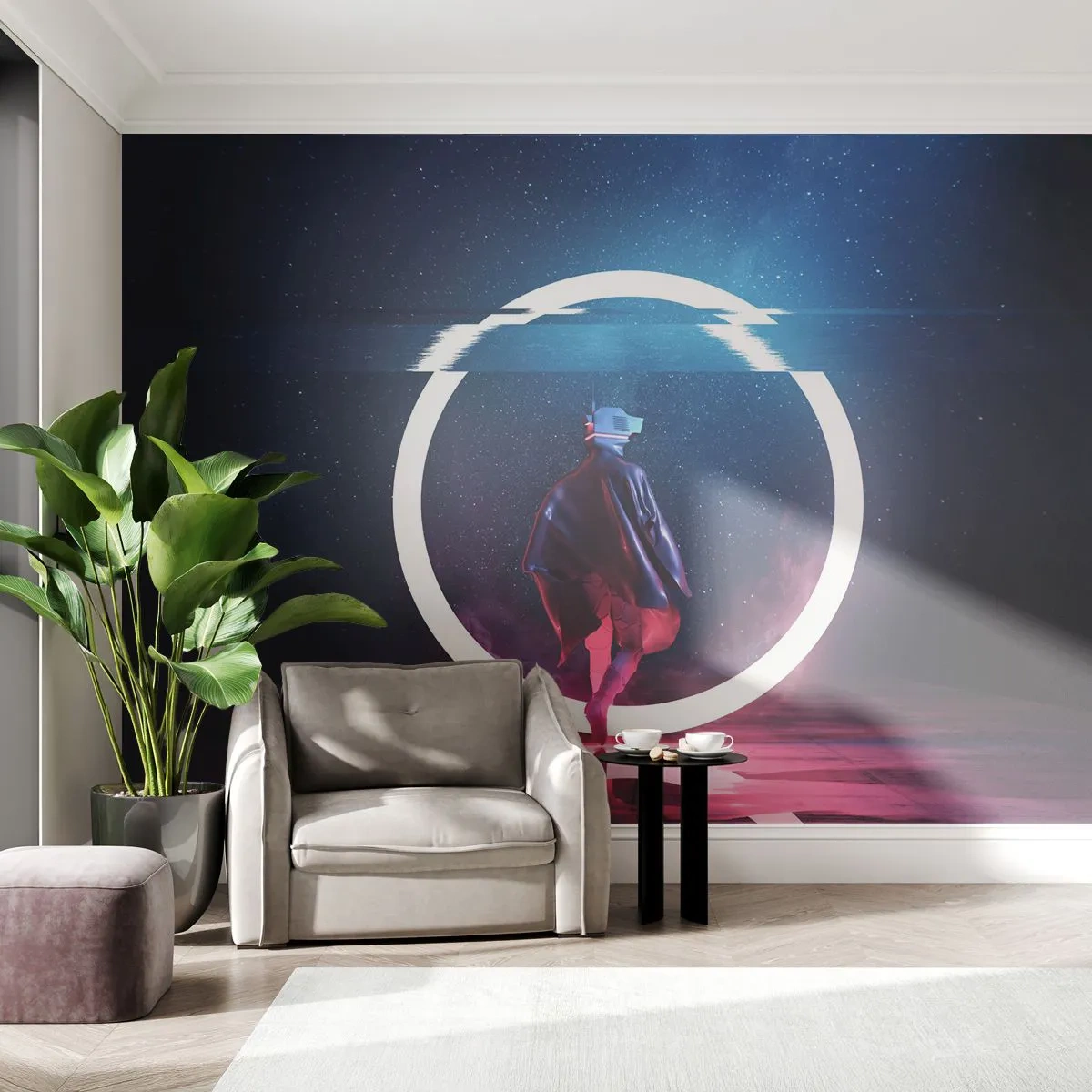 Fototapete Premium Sand - Zwischen den Welten - Futuristisch, Astronaut, Kosmos - 100x70 cm