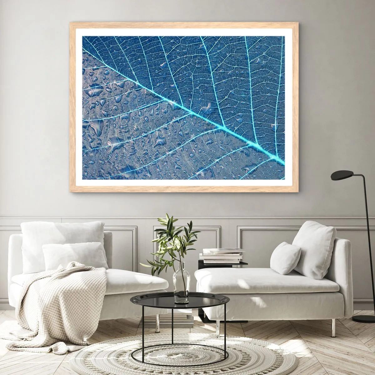 Poster in einem Rahmen aus heller Eiche - Leben in Blau - 70x50 cm