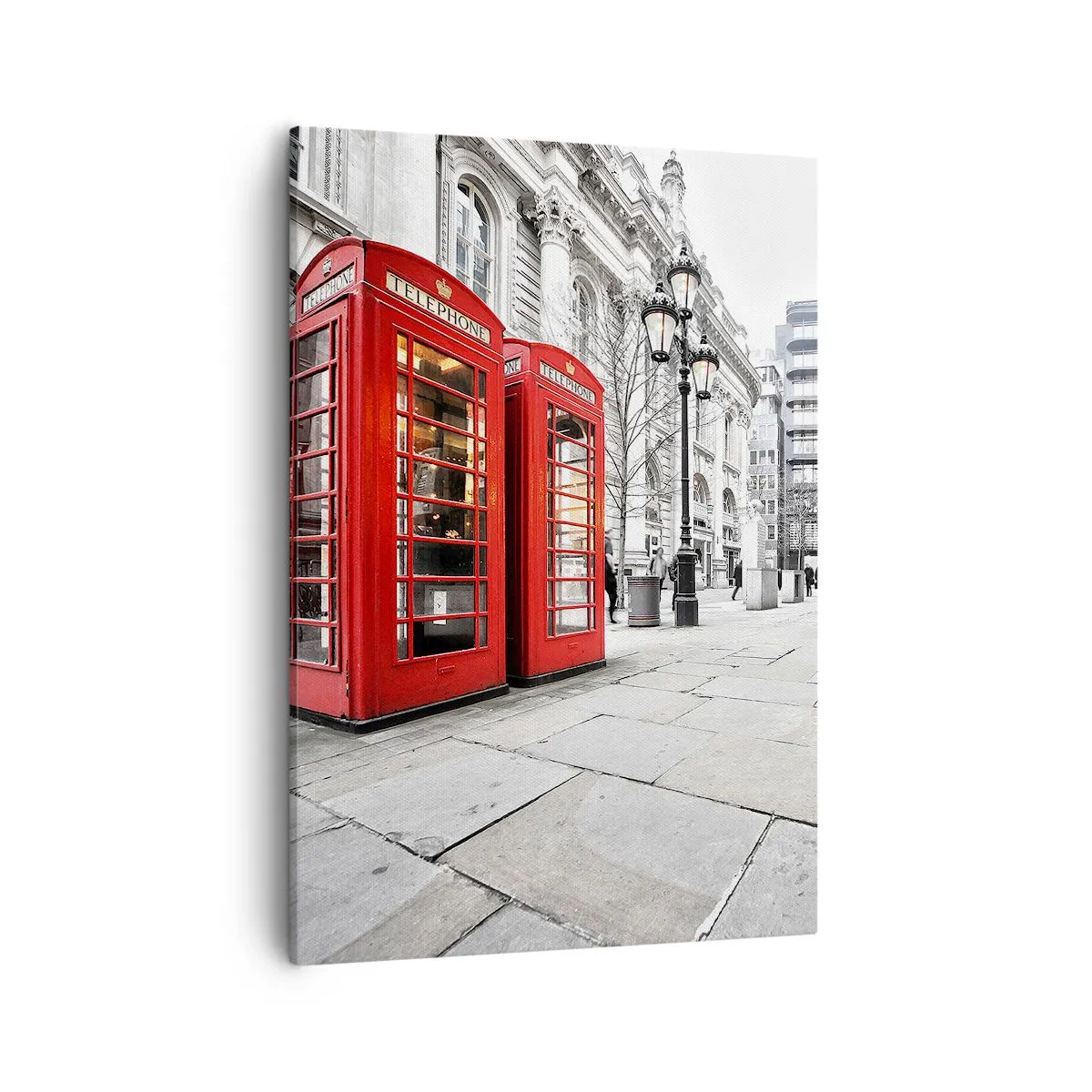 Bild auf Leinwand - Leinwandbild - Rote Telefonzellen vor dem Hintergrund der Stadtlandschaft - 50x70cm - Willkommen in London - Moderne Wanddekoration für Wohnzimmer und Schlafzimmer ARTTOR