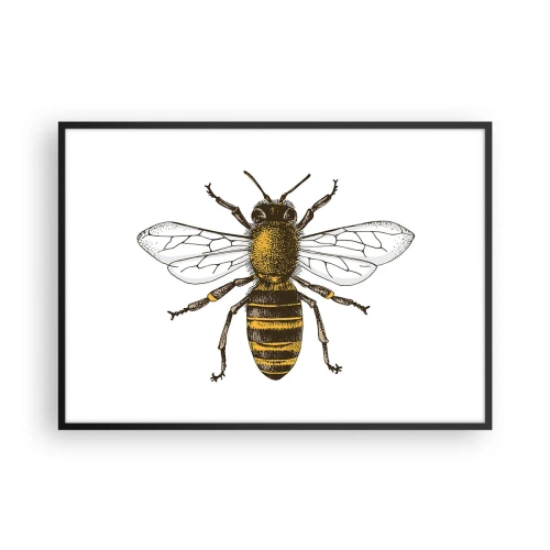 Poster in einem schwarzem Rahmen - Detaillierte Darstellung einer Biene auf weißem Hintergrund - 100x70cm - Schön und gut - Moderne Wanddekoration für Wohnzimmer und Schlafzimmer ARTTOR