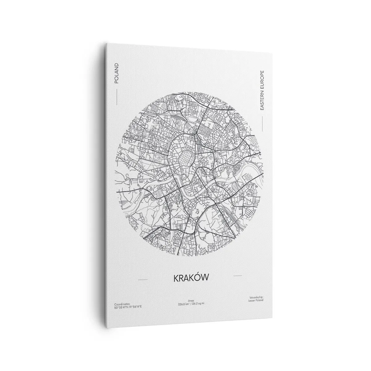 Bild auf Leinwand - Leinwandbild - Eine Karte von Krakau im minimalistischen Stil - 80x120cm - Anatomie von Krakau - Moderne Wanddekoration für Wohnzimmer und Schlafzimmer ARTTOR