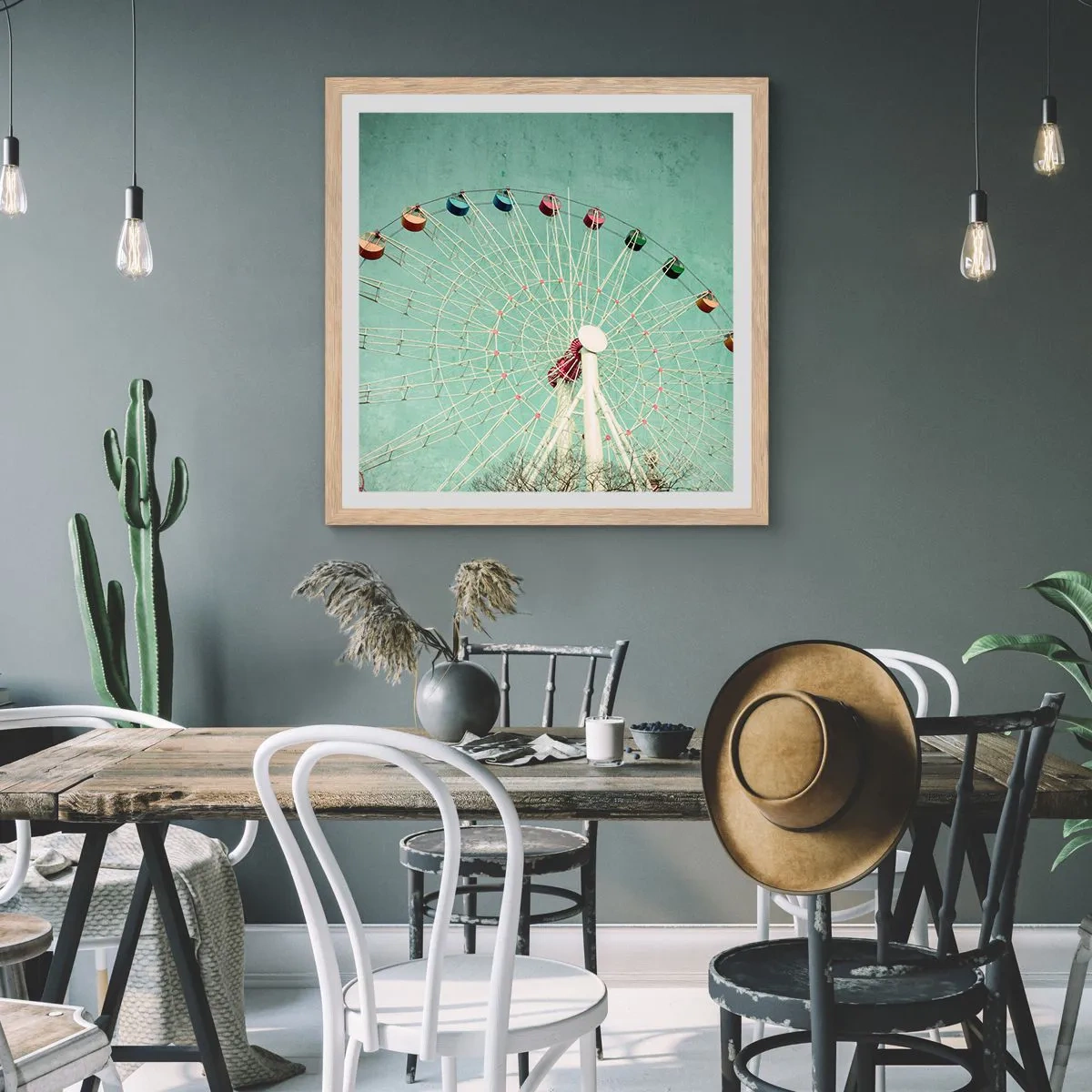 Poster in einem Rahmen aus heller Eiche - Wir laden zum Spiel ein - 40x40 cm