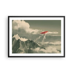 Poster in einem schwarzem Rahmen - Rotes Flugzeug über schneebedeckten Bergen - 70x50cm - Furchtloser Pionier - Moderne Wanddekoration für Wohnzimmer und Schlafzimmer ARTTOR