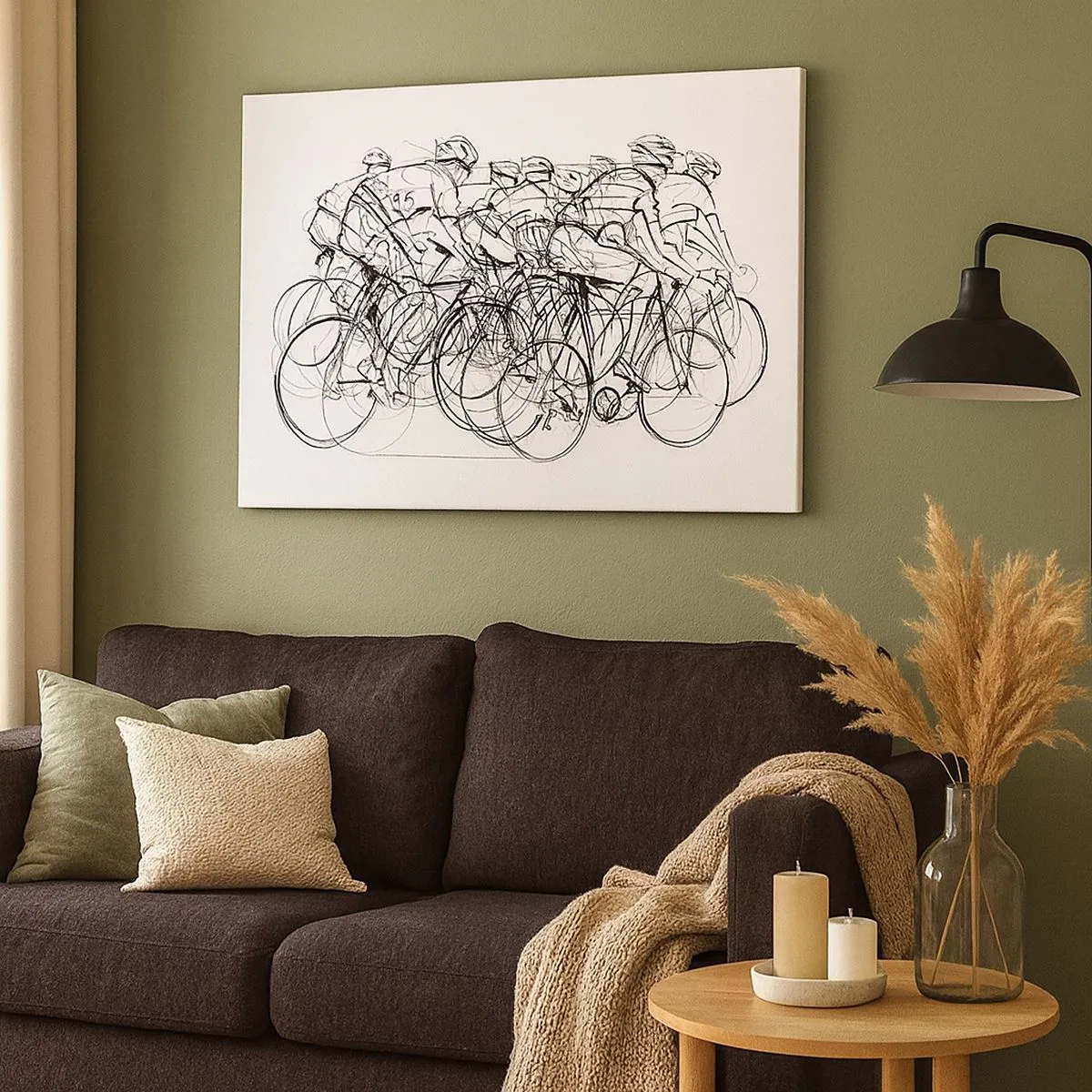 Bild auf Leinwand - Leinwandbild - Eine Gruppe von Radfahrern in Bewegung im minimalistischen Stil - 70x50cm - Gemeinsam als Team - Moderne Wanddekoration für Wohnzimmer und Schlafzimmer ARTTOR