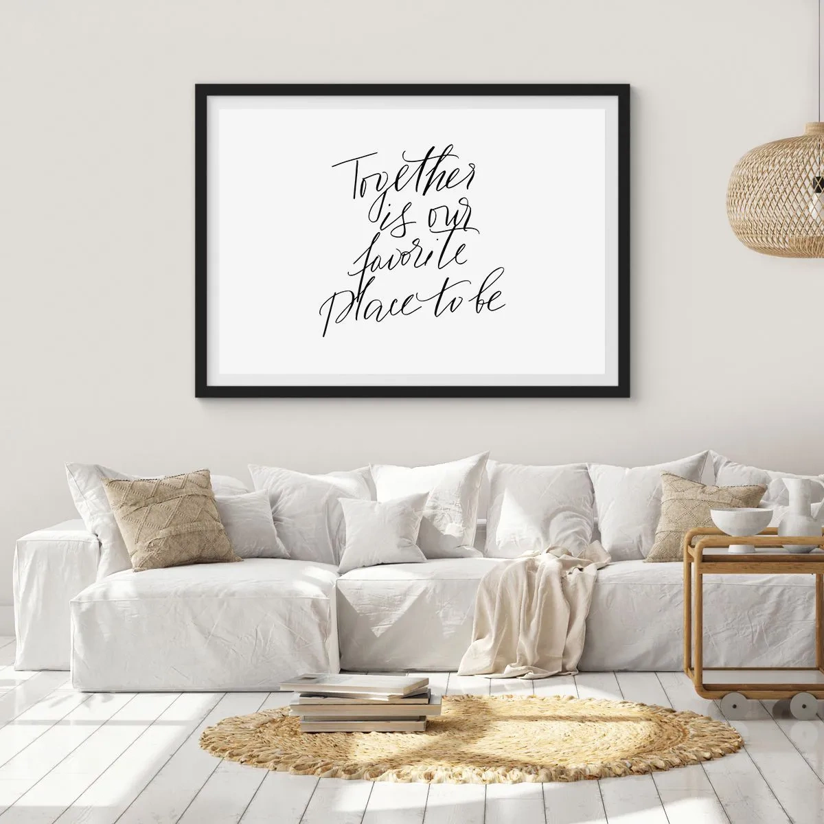 Poster in einem schwarzem Rahmen - Typografische Inschrift im eleganten Stil auf weißem Hintergrund - 70x50cm - Fühlst du das auch? - Moderne Wanddekoration für Wohnzimmer und Schlafzimmer ARTTOR