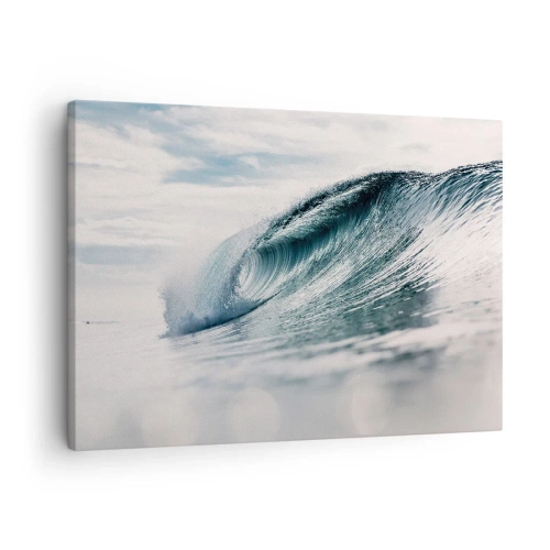 Bild auf Leinwand - Leinwandbild - Eine Meereswelle, eingefangen in einem dynamischen Moment vor dem Himmel - 70x50cm - Wasserspitze - Moderne Wanddekoration für Wohnzimmer und Schlafzimmer ARTTOR