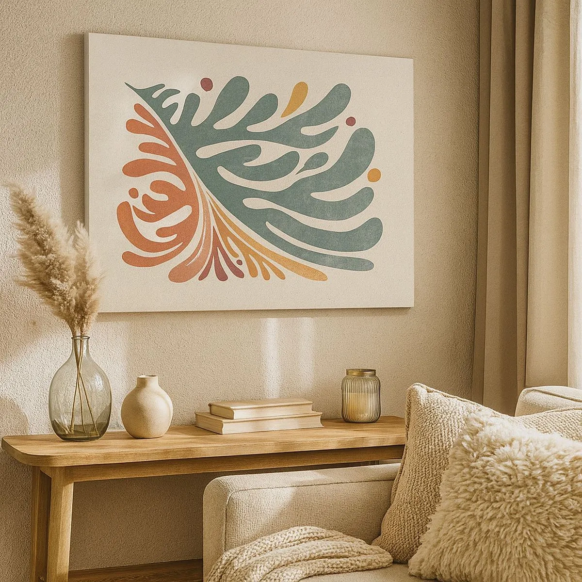 Bild auf Leinwand - Leinwandbild - Buntes abstraktes Blatt auf hellem Hintergrund - 70x50cm - Mehrfarbiges Blatt - Moderne Wanddekoration für Wohnzimmer und Schlafzimmer ARTTOR
