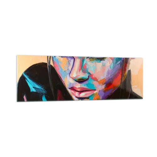 Glasbild - Bild auf glas - Porträt einer Frau in lebendigen abstrakten Farben - 160x50cm - Wild im Herzen - Moderne Wanddekoration für Wohnzimmer und Schlafzimmer ARTTOR