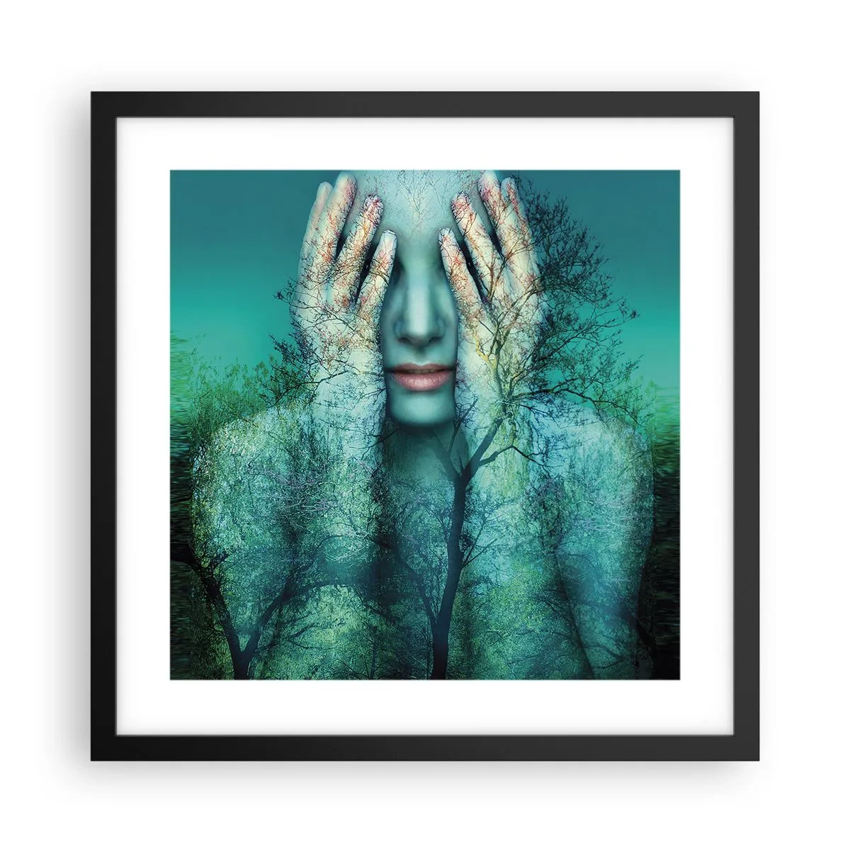 Poster in einem schwarzem Rahmen - Eingetaucht in Blau - 40x40 cm