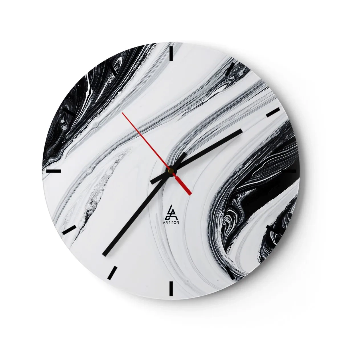 Wanduhr - Glasuhr - Abstrakte schwarze und weiße Linien erzeugen ein fließendes, kontrastreiches Muster. - 30x30cm - Kombination aus Gegensätzen - Moderne Wanddekoration für Wohnzimmer, Küche und Schlafzimmer ARTTOR