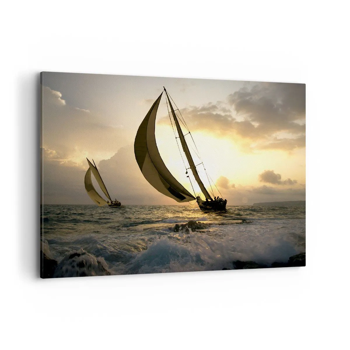 Bild auf Leinwand - Leinwandbild - Segelboote auf See bei Sonnenuntergang - 100x70cm - Mit dem Wind und gegen den Wind - Moderne Wanddekoration für Wohnzimmer und Schlafzimmer ARTTOR