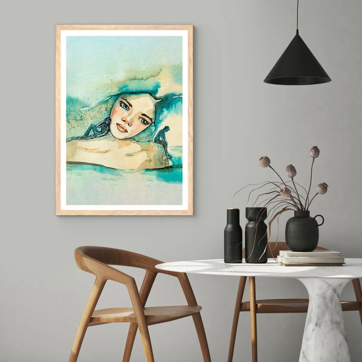 Poster in einem Rahmen aus heller Eiche - Bin ich blau? - 30x40 cm
