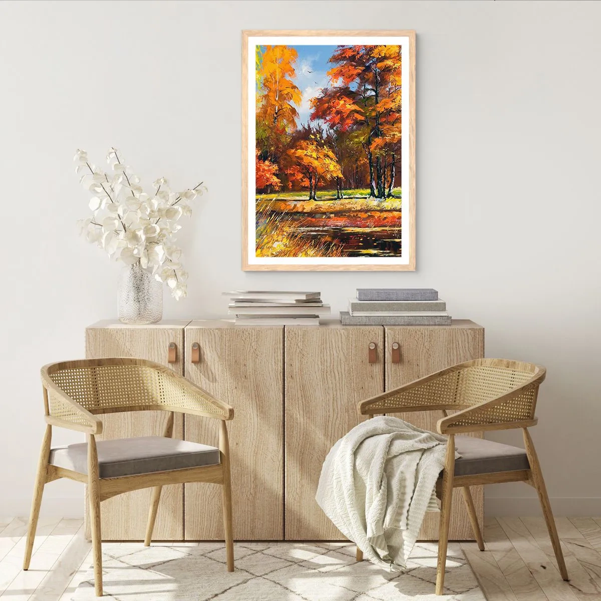 Poster in einem Rahmen aus heller Eiche - Landschaft in Gold und Bronze - 30x40 cm