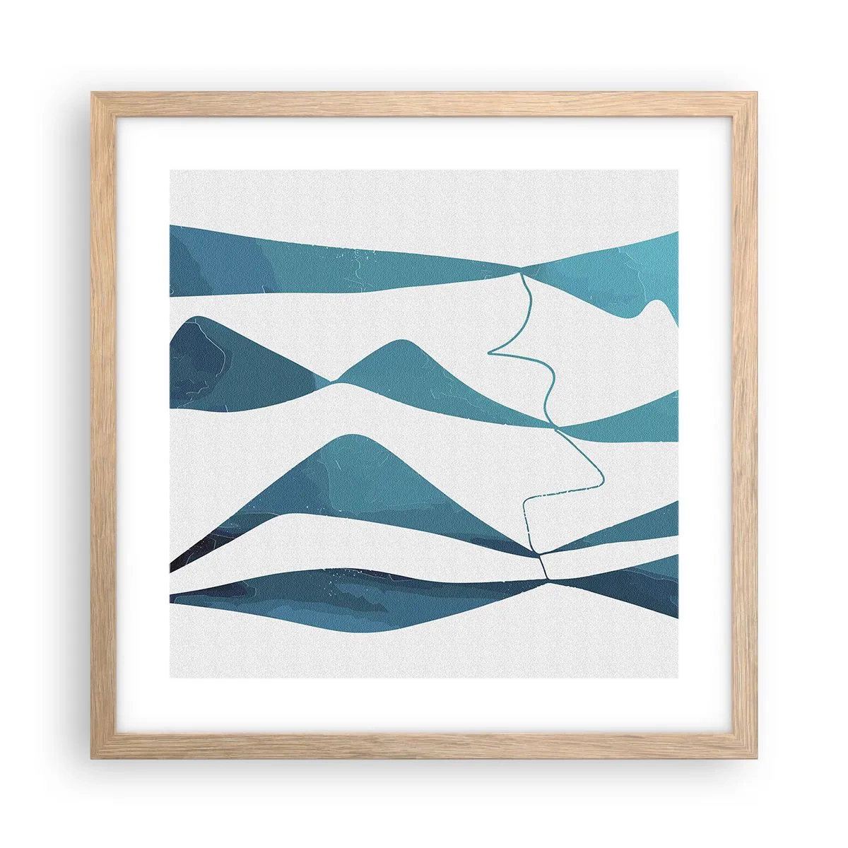 Poster in einem Rahmen aus heller Eiche - Abstraktion: türkisfarbene Verbindung - 40x40 cm