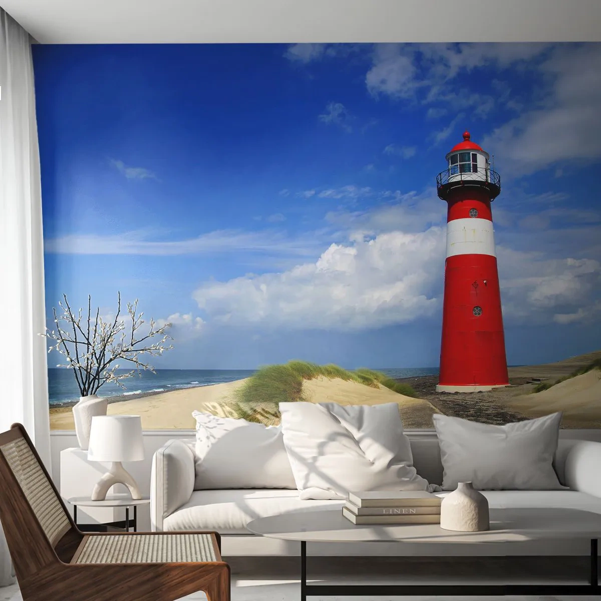 Fototapete Premium Sand - Leuchtturm auf den Dünen - 100x70cm - Traum Einsamkeit - Moderne Wanddekoration für Wohnzimmer und Schlafzimmer ARTTOR