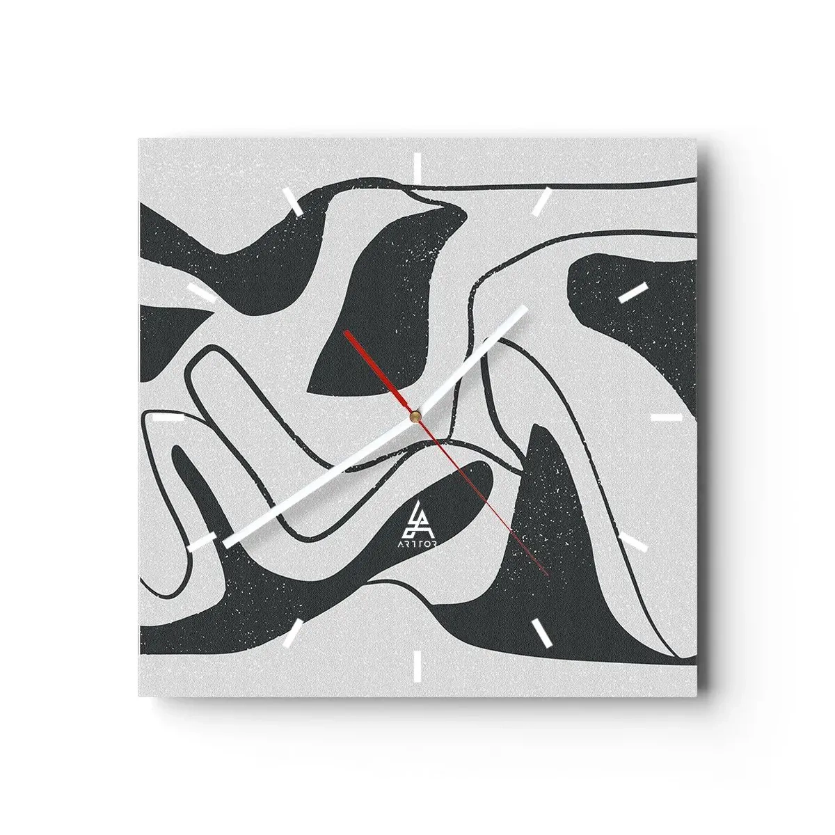 Wanduhr - Glasuhr - Schwarz-Weiß-Abstraktion mit organischen Formen - 30x30cm - Abstraktes Spiel im Labyrinth - Moderne Wanddekoration für Wohnzimmer und Schlafzimmer ARTTOR