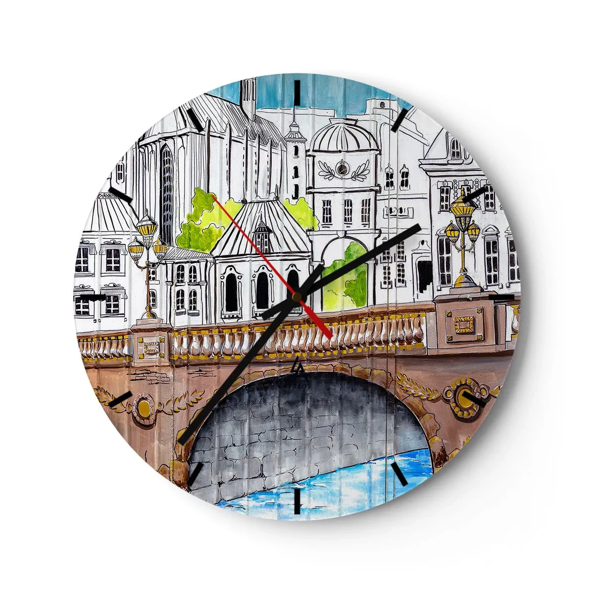 Wanduhr - Glasuhr - Die Stadt ist gemalt - 40x40 cm
