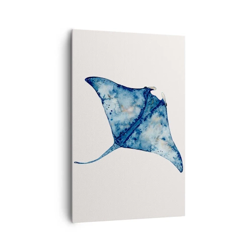 Bild auf Leinwand - Leinwandbild - Blauer Stachelrochen im Aquarellstil auf weißem Hintergrund - 80x120cm - Leben im Blau - Moderne Wanddekoration für Wohnzimmer und Schlafzimmer ARTTOR