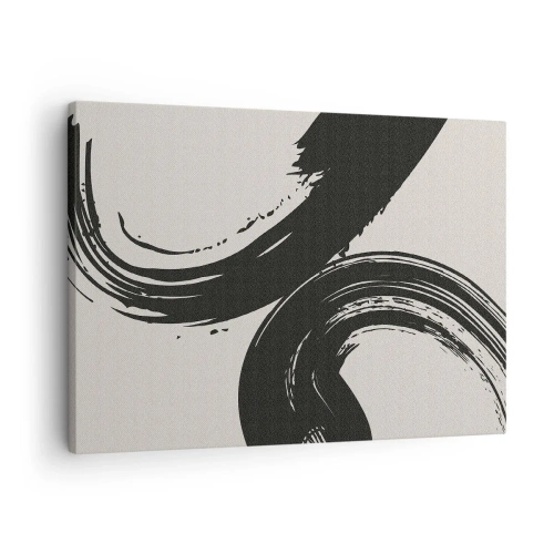Bild auf Leinwand - Leinwandbild - Dynamische Pinselstriche in Schwarz auf hellem Hintergrund - 70x50cm - Ausladend und kreisförmig - Moderne Wanddekoration für Wohnzimmer und Schlafzimmer ARTTOR
