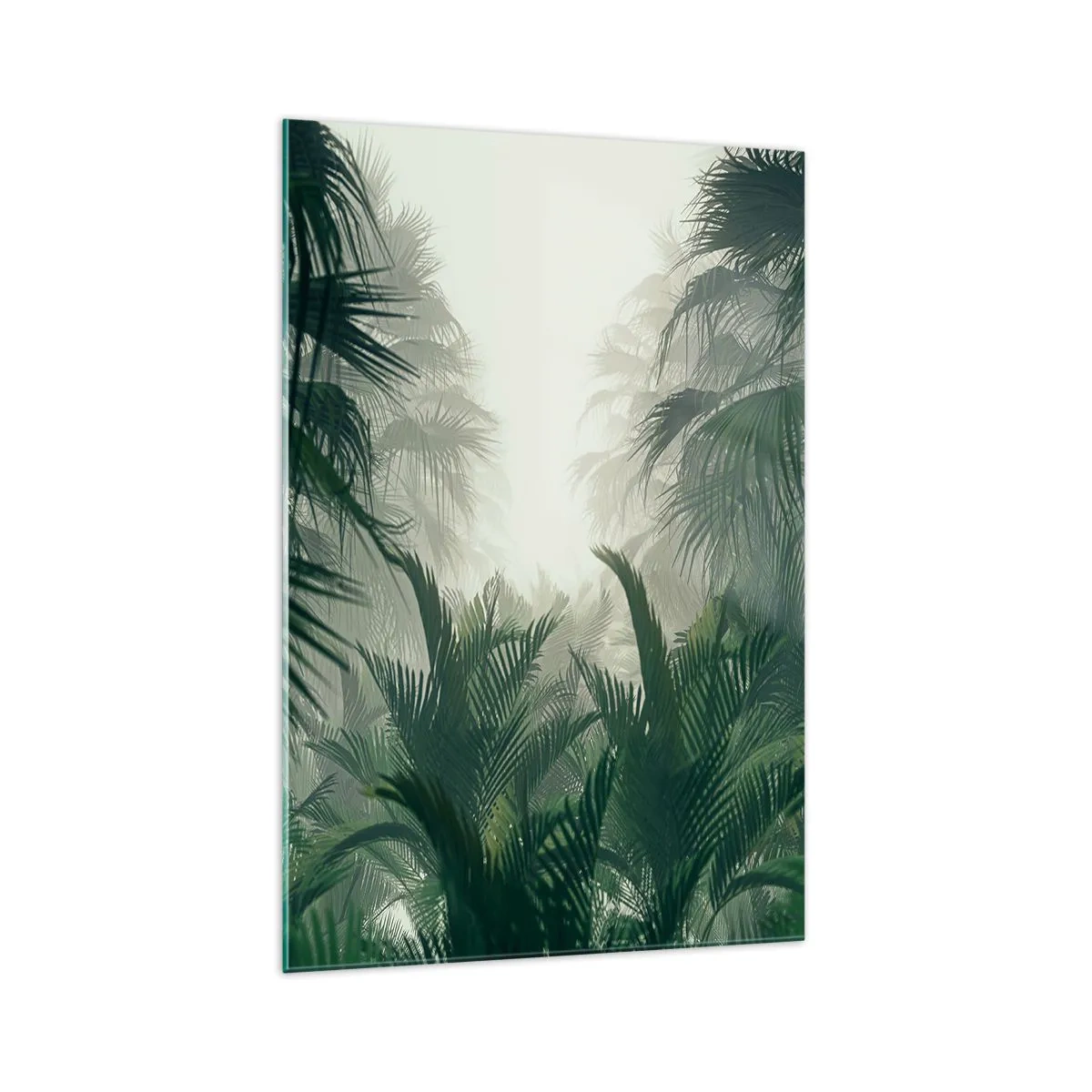 Glasbild - Bild auf glas - Tropische Vegetation im dichten Regenwaldnebel - 70x100cm - Tropisches Geheimnis - Moderne Wanddekoration für Wohnzimmer und Schlafzimmer ARTTOR