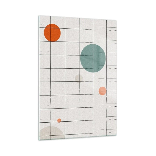 Glasbild - Bild auf glas - Bunte Kreise auf einem geometrischen Raster aus dünnen Linien - 50x70cm - Gefangen. Wir oder sie? - Moderne Wanddekoration für Wohnzimmer und Schlafzimmer ARTTOR