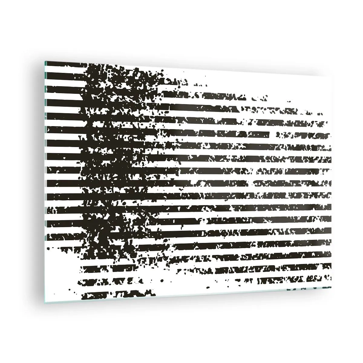 Glasbild - Bild auf glas - Schwarze und weiße horizontale Linien mit Rausch- und Abriebeffekten - 70x50cm - Rhythmus und Rauschen - Moderne Wanddekoration für Wohnzimmer und Schlafzimmer ARTTOR