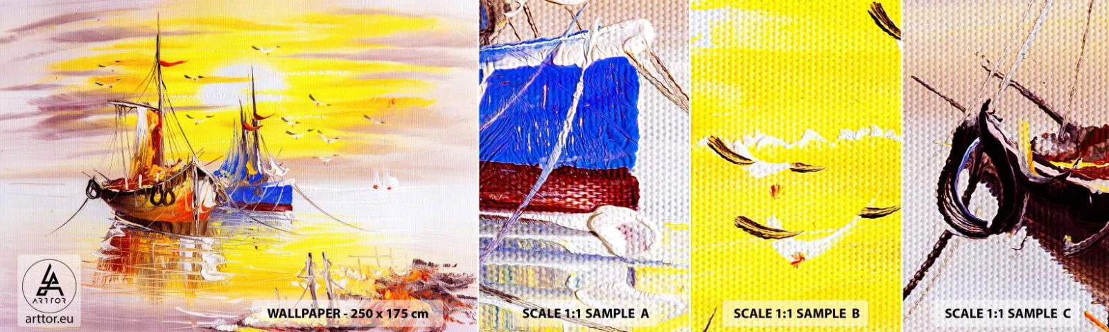 Fototapeten Muster Selbstklebend Deluxe Sticker - Eine wohlverdiente Pause im Hafen - Fischerboot, Angeln, Vögel - 100x30 cm