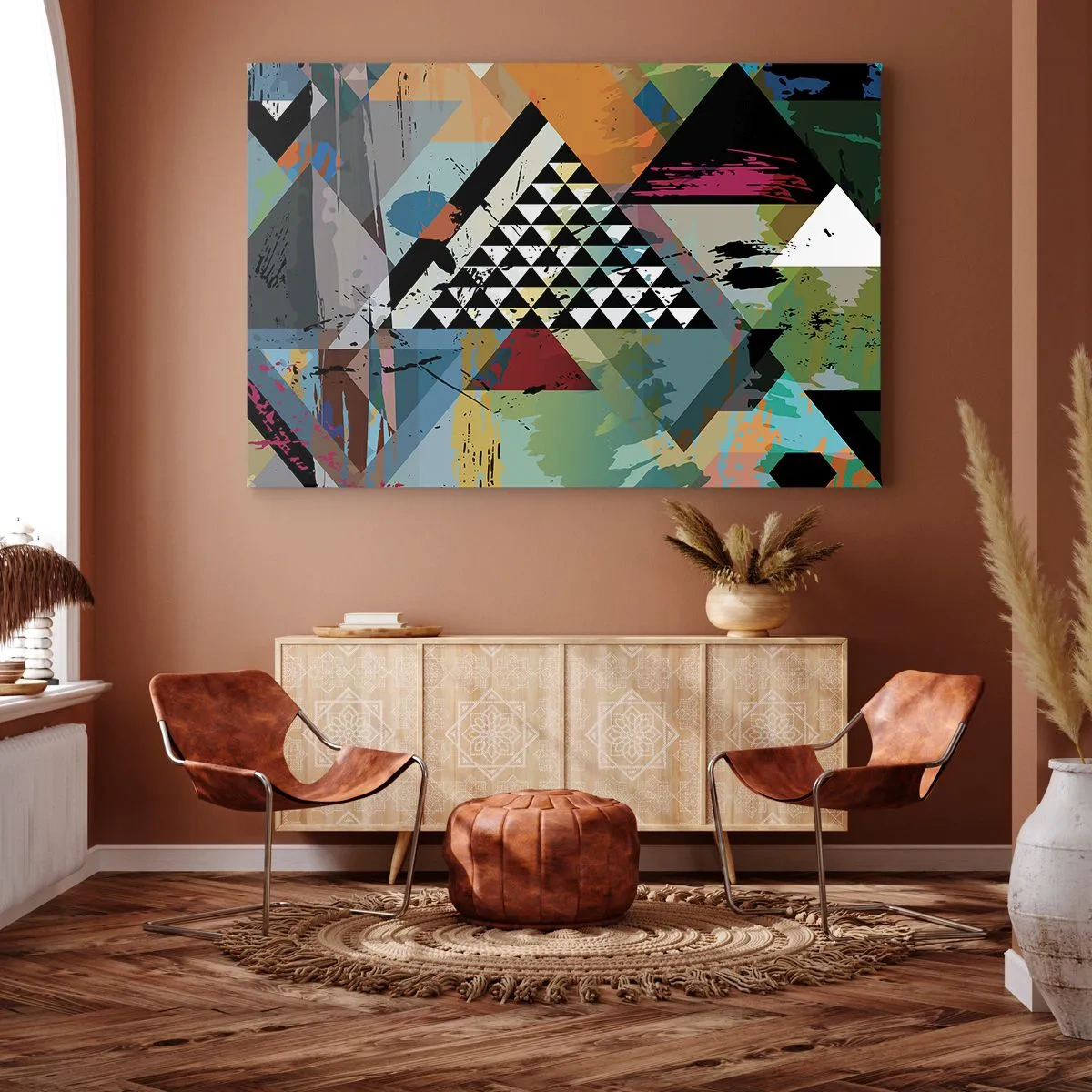 Bild auf Leinwand - Leinwandbild - Eine abstrakte Komposition aus geometrischen Formen und Farben. - 120x80cm - Wie einfach ist es - Moderne Wanddekoration für Wohnzimmer und Schlafzimmer ARTTOR