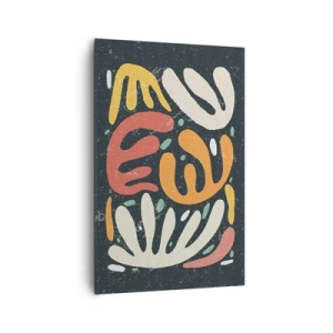 Bild auf Leinwand - Leinwandbild - Abstrakte Formen in warmen Farben auf dunklem Hintergrund - 80x120cm - Komposition – Ich erwische dich gleich - Moderne Wanddekoration für Wohnzimmer und Schlafzimmer ARTTOR