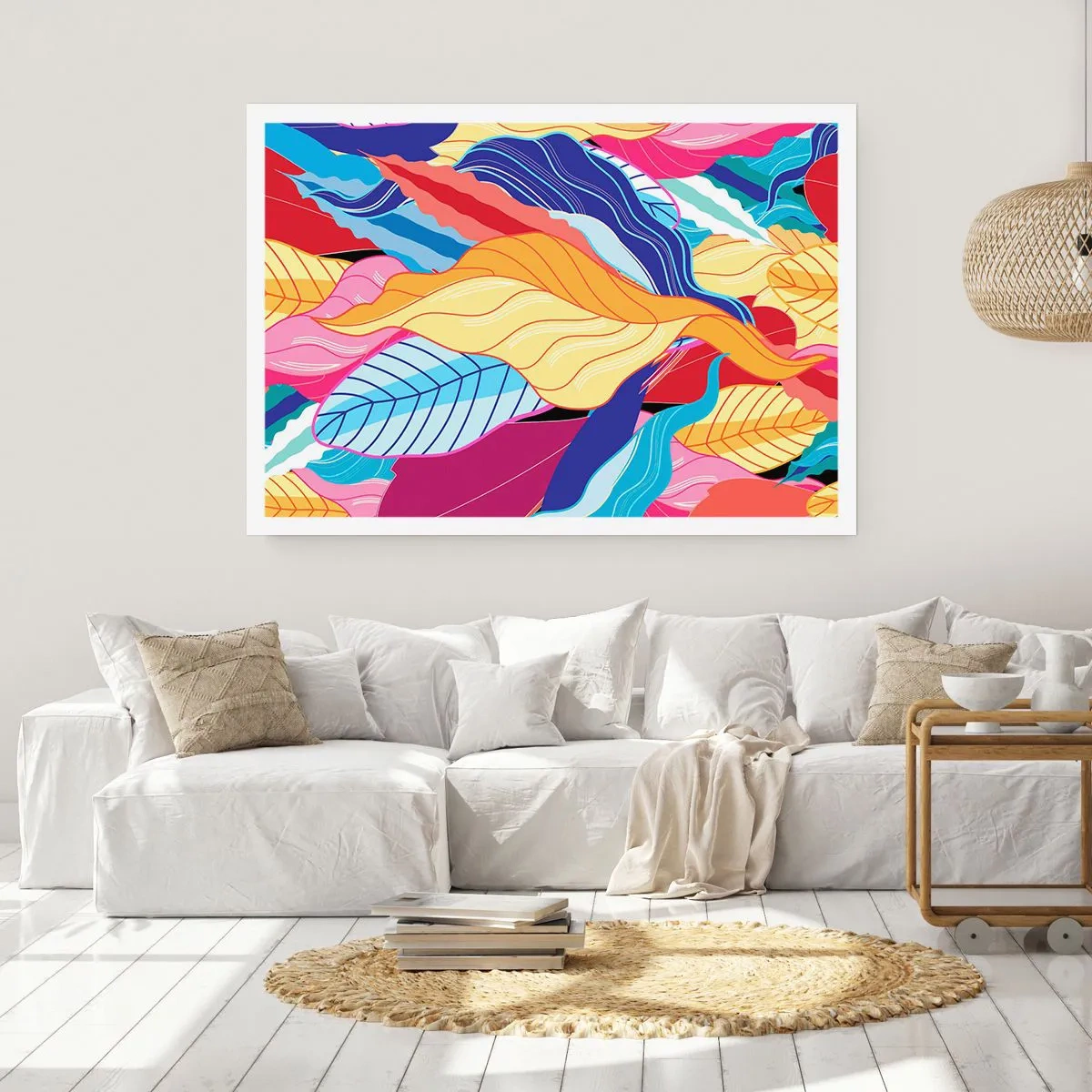 Poster - Kräftig gefärbte Blätter schaffen eine dynamische Komposition - 100x70cm - Buntes Durcheinander - Moderne Wanddekoration für Wohnzimmer und Schlafzimmer ARTTOR