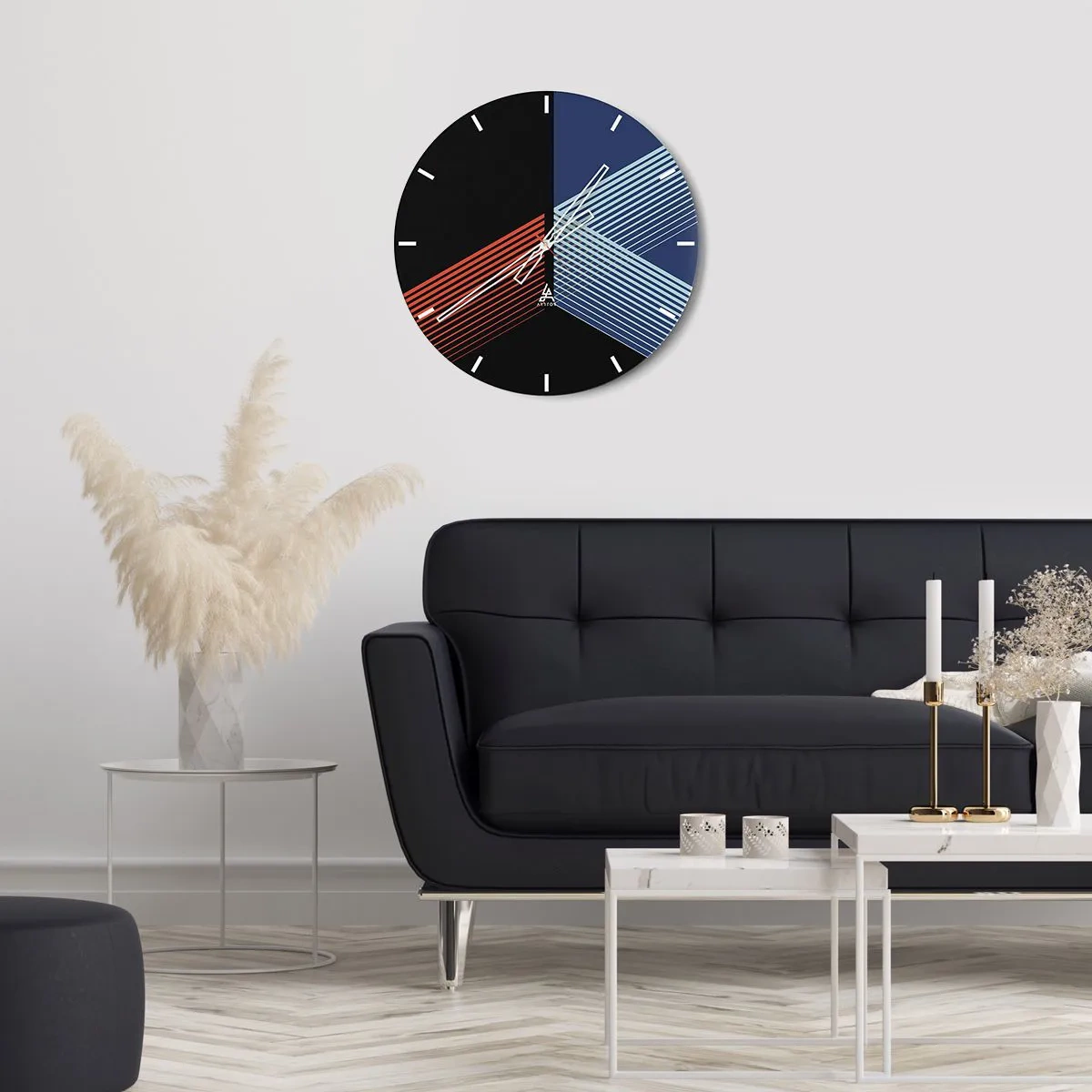 Wanduhr - Glasuhr - Geometrische Abstraktion mit Linien in Kontrastfarben - 30x30cm - Eine einfache Geschichte - Moderne Wanddekoration für Wohnzimmer, Küche und Schlafzimmer ARTTOR