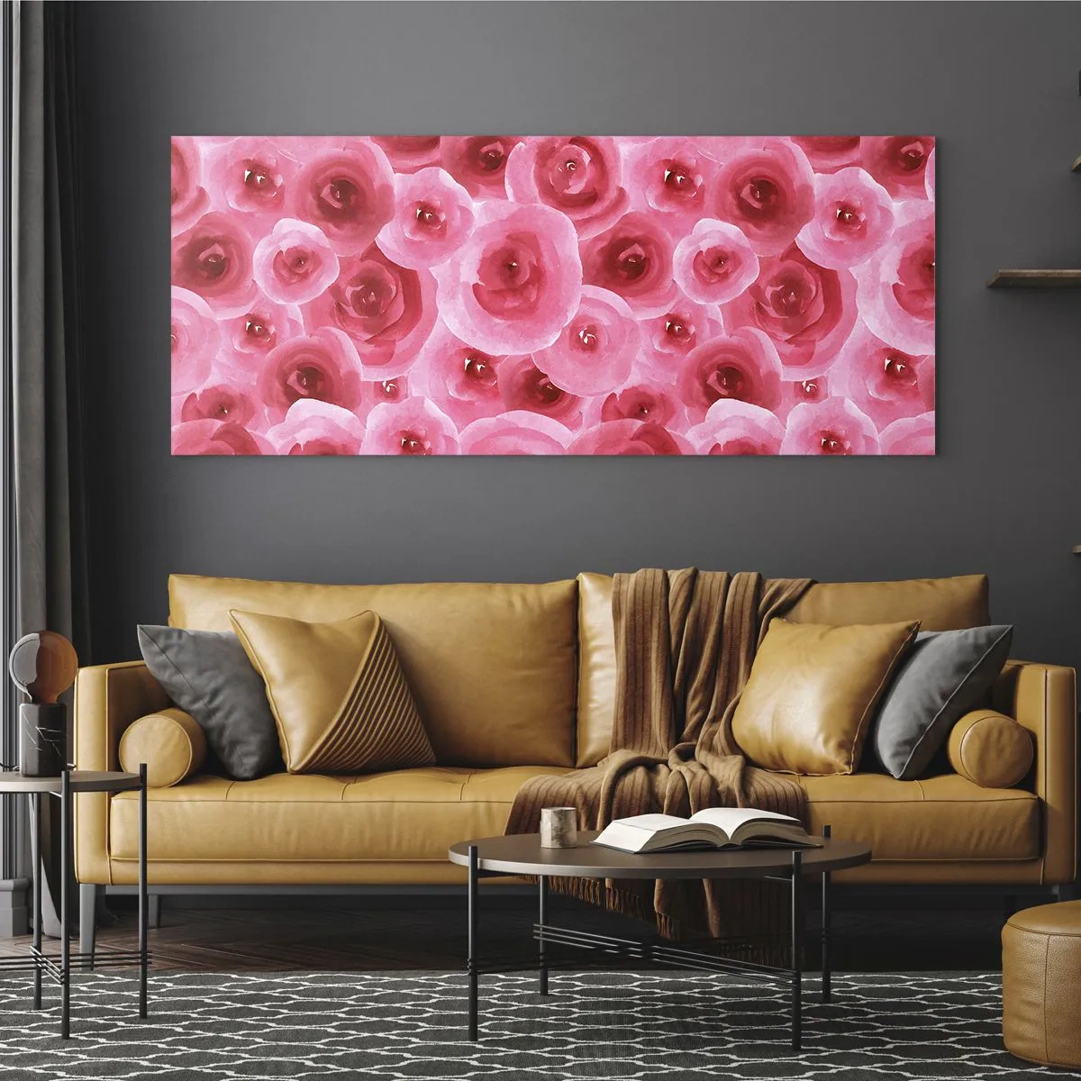 Glasbild - Bild auf glas - Zarte Rosen in pastelligen Rosatönen - 120x50cm - Oben und unten Rosen - Moderne Wanddekoration für Wohnzimmer und Schlafzimmer ARTTOR