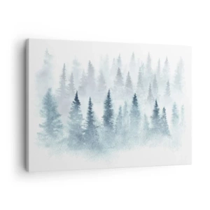 Bild auf Leinwand - Leinwandbild - Nadelwälder in zartem Nebel getaucht - 70x50cm - In Nebel gehüllt - Moderne Wanddekoration für Wohnzimmer und Schlafzimmer ARTTOR