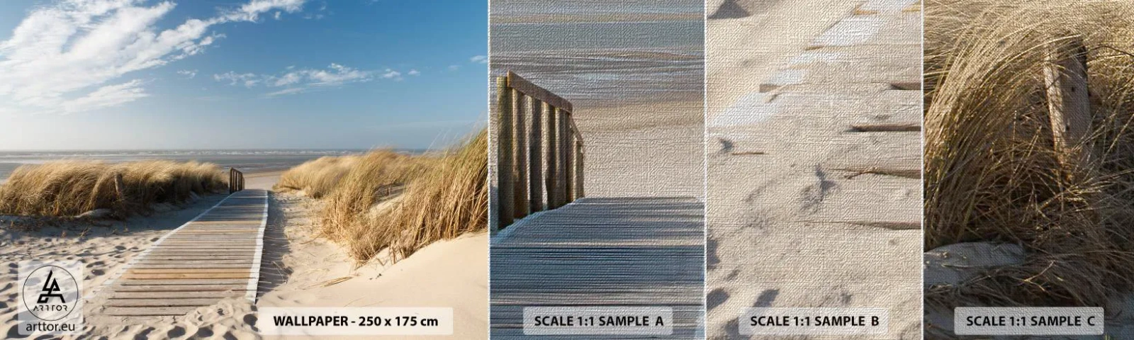 Fototapeten Muster Premium Canvas - Hinter der Düne, im Rauschen des Grases - Landschaft, Meer, Strand - 100x30 cm