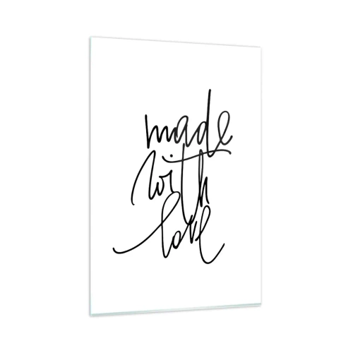 Glasbild - Bild auf glas - Schwarze Aufschrift „Made with love“ auf weißem Hintergrund - 80x120cm - Die beste Marke - Moderne Wanddekoration für Wohnzimmer und Schlafzimmer ARTTOR