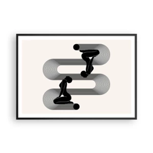 Poster in einem schwarzem Rahmen - Schwarze Silhouetten mit geometrischen Linien auf hellem Hintergrund - 100x70cm - Sinnliche Symmetrie - Moderne Wanddekoration für Wohnzimmer und Schlafzimmer ARTTOR