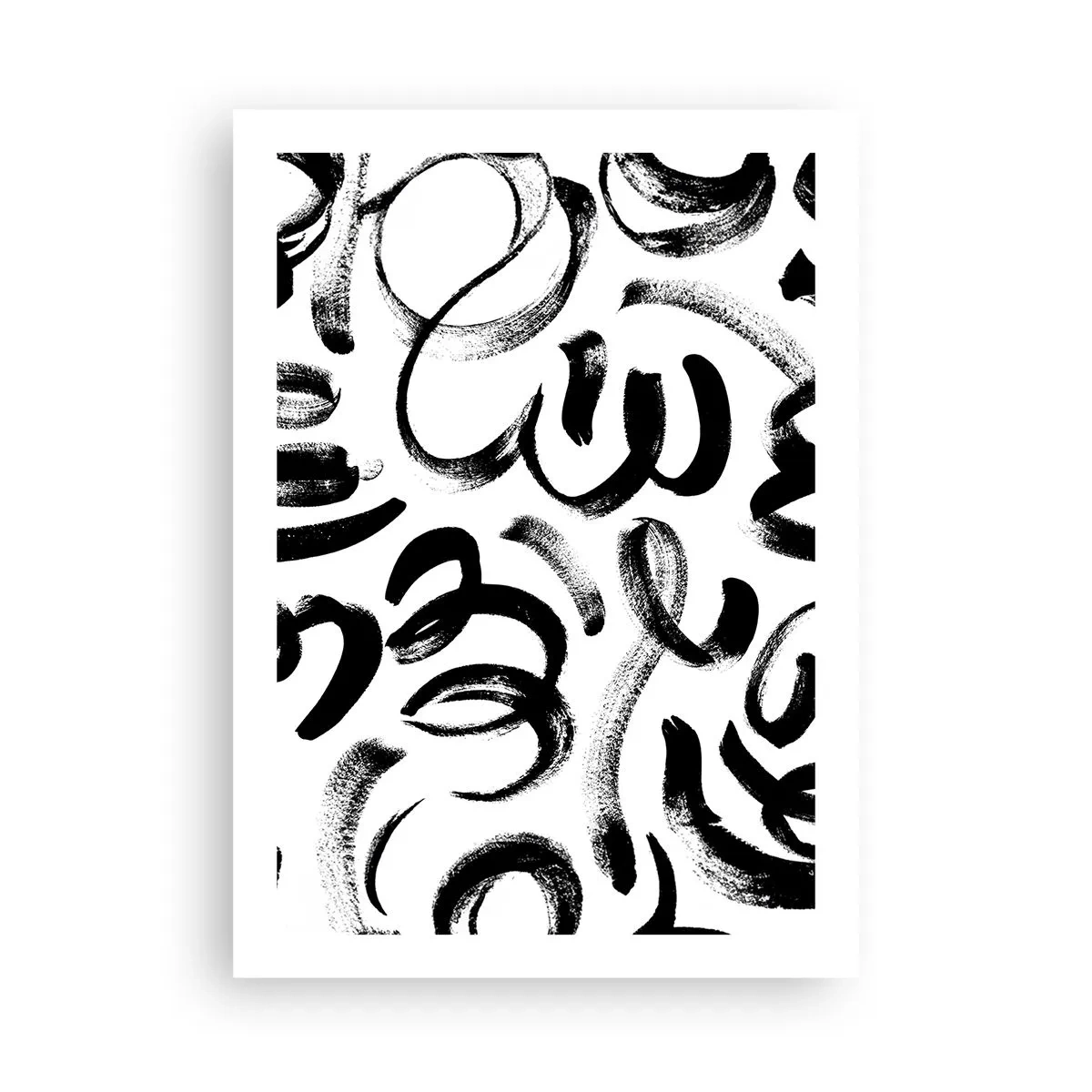 Poster - Abstrakte schwarze Pinselstriche auf weißem Hintergrund - 50x70cm - Schwarz auf Weiß - Moderne Wanddekoration für Wohnzimmer und Schlafzimmer ARTTOR