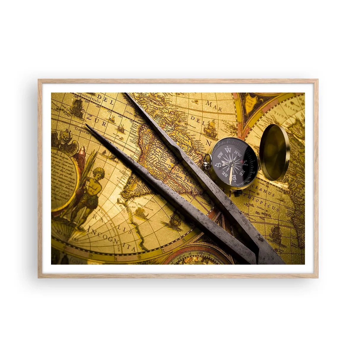 Poster in einem Rahmen aus heller Eiche - Wo sind diese Schätze? - 100x70 cm